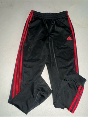 Kids Size L adidas Black Sweatpants with Red Side Stripes